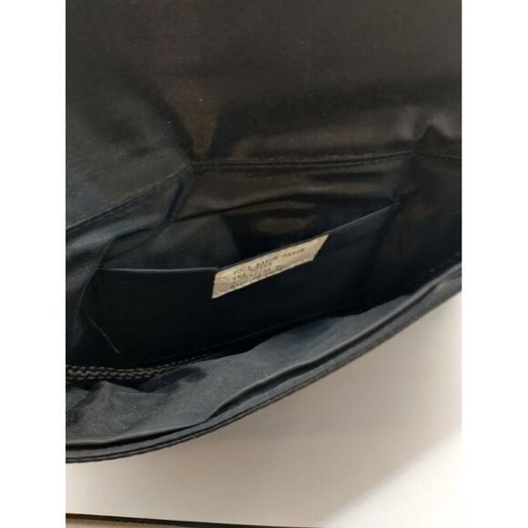 Vintage Black Rayon Satin Clutch Crossbody Purse with Bow & Snap Closure - Picture 6 of 11